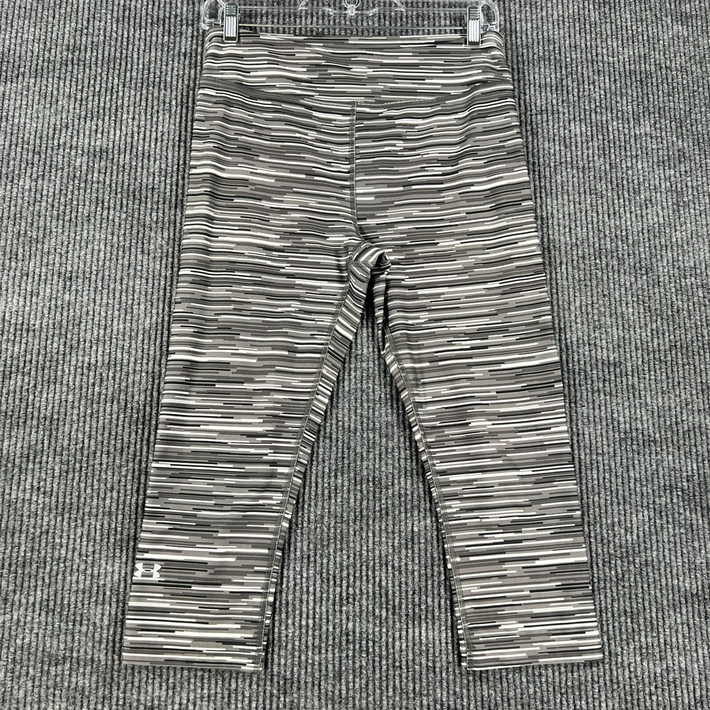 Under Armour Womens Leggings Medium Gray Striped Compression Heat Gear Gym Lift